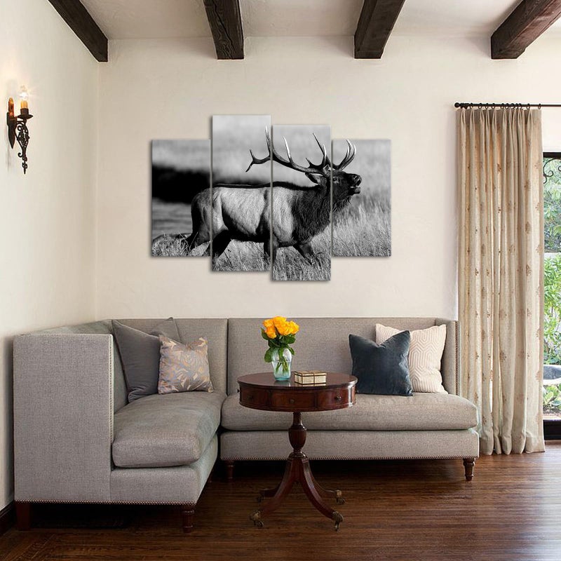 LevvArts - 4 Piece Animal Picture Black and White Bull Elk Canvas Wall Art Painting for Living Room Home Office Decor Modern Wildlife Artwork Framed Gallery Canvas Wrapped Ready to Hang - Image 4